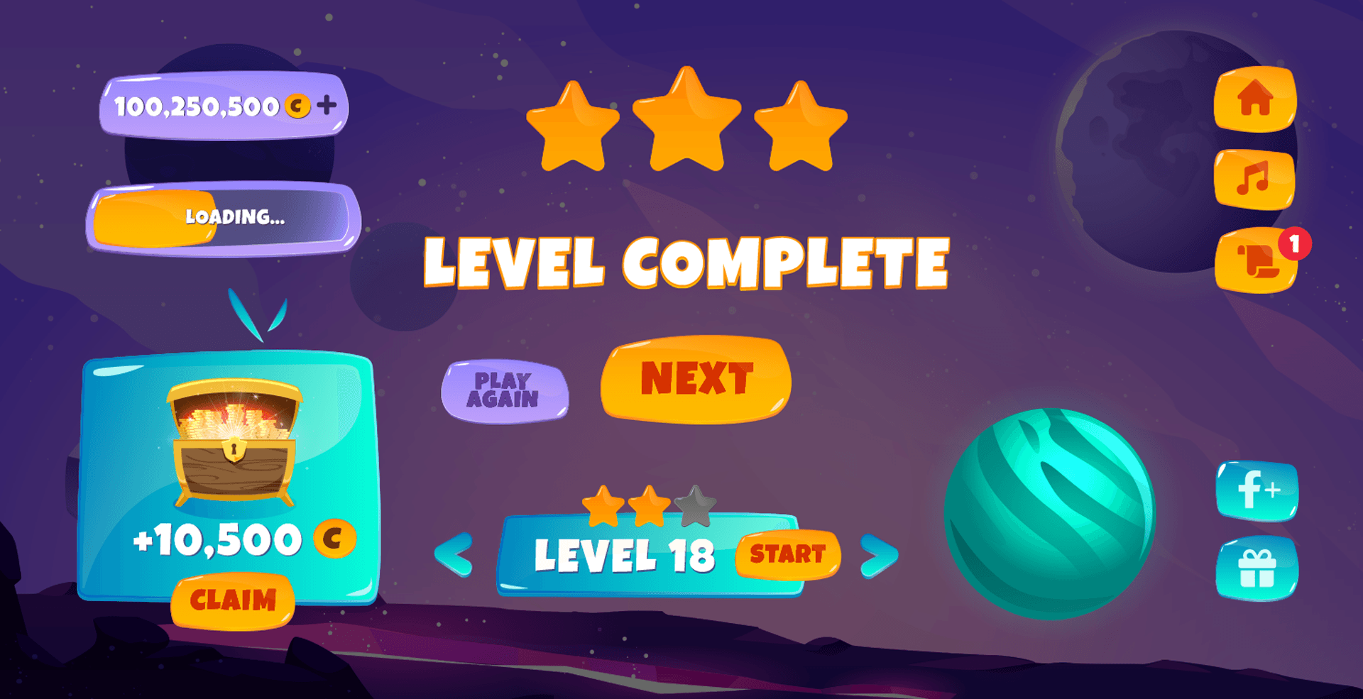 Space Game — HUD & Level Select